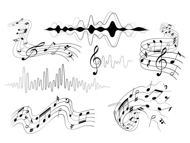 Vector illustration of Music notes musical elements vector illustration on white background