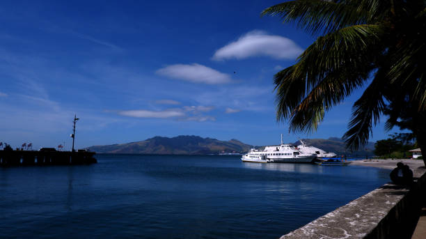 istock Refurbished cruise passenger yacht docked on the beach 1363264470