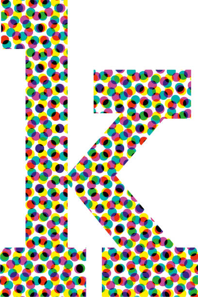 buntes halbton-schriftdesign letter k - k pop stock-grafiken, -clipart, -cartoons und -symbole