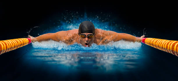 istock Man in swimming pool. Butterfly style 1363269917
