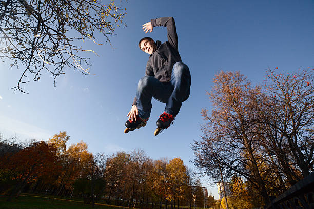 Jumping Roller-skater stock photo