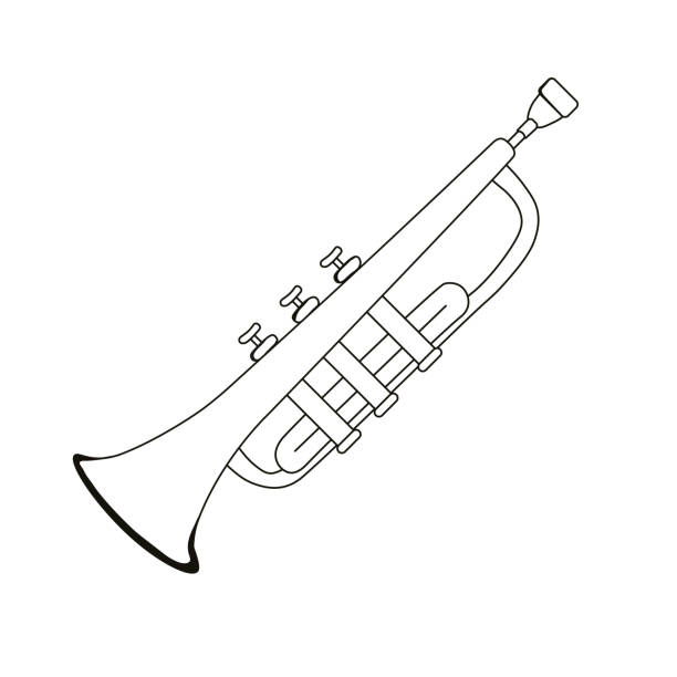 die trompete ist ein musikinstrument. horn. - trumpet bugle cornet cartoon stock-grafiken, -clipart, -cartoons und -symbole