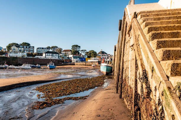 Paignton Harbour at low tide with steps up, in Devon.