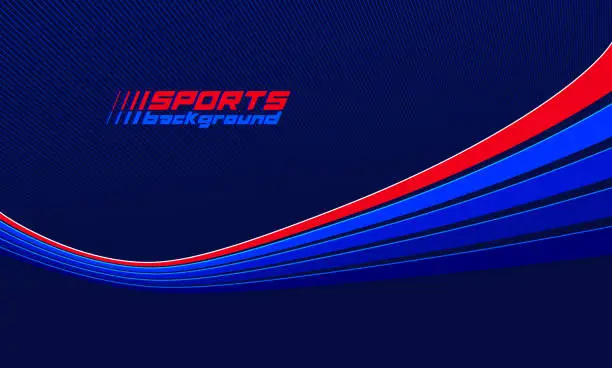 Vector illustration of Sports activities games and racing vector linear background in 3D perspective rotation, dark red and blue dynamic layout with lines like a road or race.