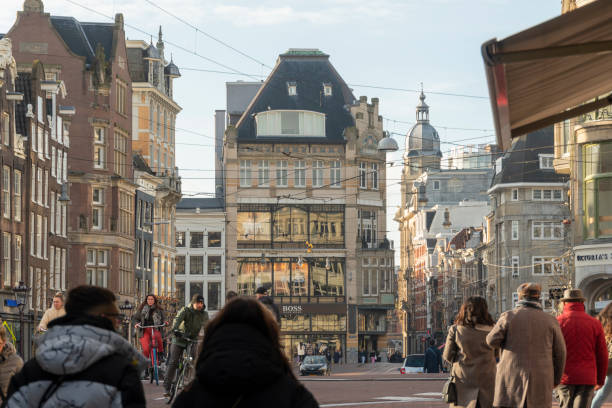 Amsterdam Netherlands on December 12, 2021 busy shopping streets during Christmas time.
