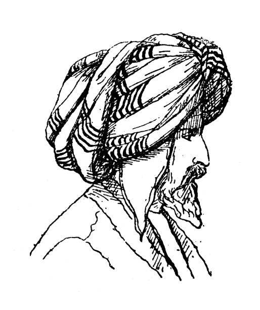 ilustraciones, imágenes clip art, dibujos animados e iconos de stock de ilustración antigua: turbante afgano - afghanistan person