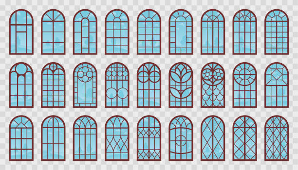 창 아치형 프레임 대형 컬렉션 - arched window stock illustrations