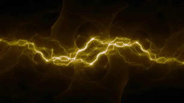 Photo of Golden fractal lightning background, electrical abstract
