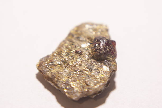 istock Red garnet in mica slate on a white background 1363281844