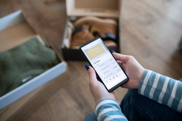 istock Tracking bank account transactions with mobile banking. 1363283854