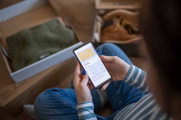 istock Tracking bank account transactions with mobile banking. 1363283855