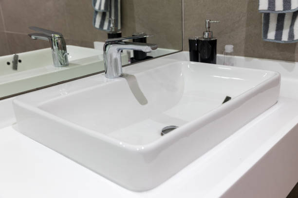 istock Chrome tap bathroom and dust on the surface do not clean and sensor for automatic open and close water supply. Ceramic sink and modern automatic tap in stylish pubic toilet. 1363286312