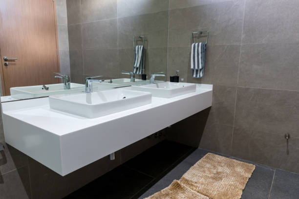 istock Chrome tap bathroom and dust on the surface do not clean and sensor for automatic open and close water supply. Ceramic sink and modern automatic tap in stylish pubic toilet. 1363286352