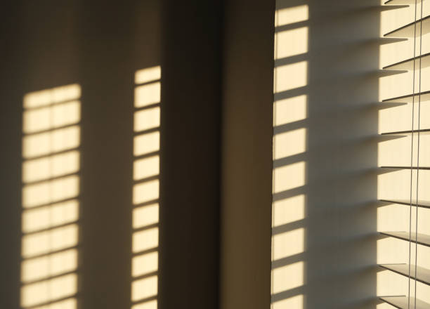 istock Venetian blind with cast sunlight shadow. Atmospheric minimalist interior design 1363286792