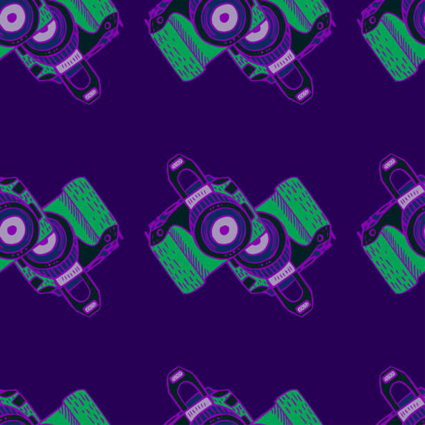 istock Photo camera vintage seamless pattern. Retro photo cameras design. 1363288596