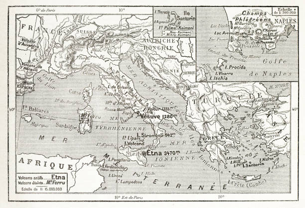 istock Antique French map of Mediterranean Volcanos 1363291615