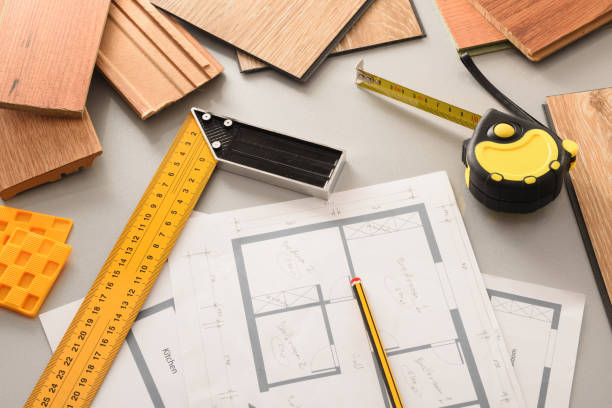 istock Indoor wood surface installation project on workbench detail 1363295797