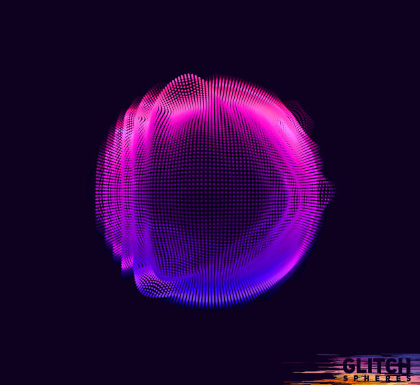 istock Abstract vector colorful mesh on dark background. Futuristic style card. Corrupted point sphere 1363297175