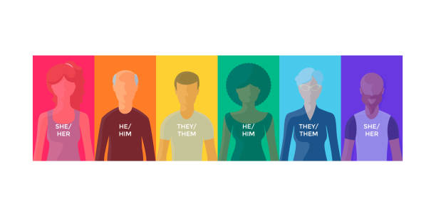 Flat vector different group of people, non-binary gender over rainbow flag. vector art illustration