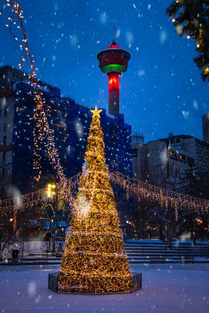 istock Snow Falling Down Over Olympic Plaza At Night 1363303434