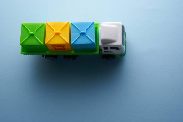 istock high angle view of recycle garbage truck against blue background 1363304821