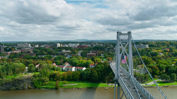 istock US Flag Flying Over Mid-Hudson Bridge, Poughkeepsie 1363306452