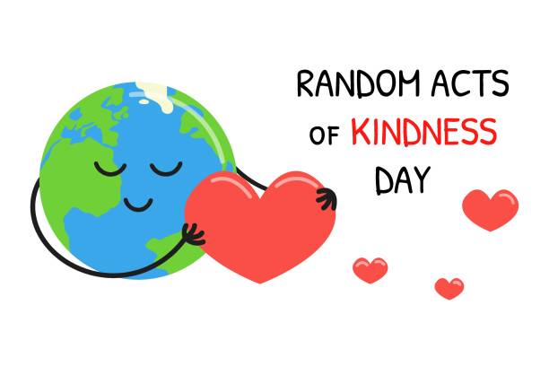 zufällige akte des kindness day. 17. februar. süße glückliche erde mit großem herzen. vector kindness day posterillustration mit weißem hintergrund und text - affectionate stock-grafiken, -clipart, -cartoons und -symbole