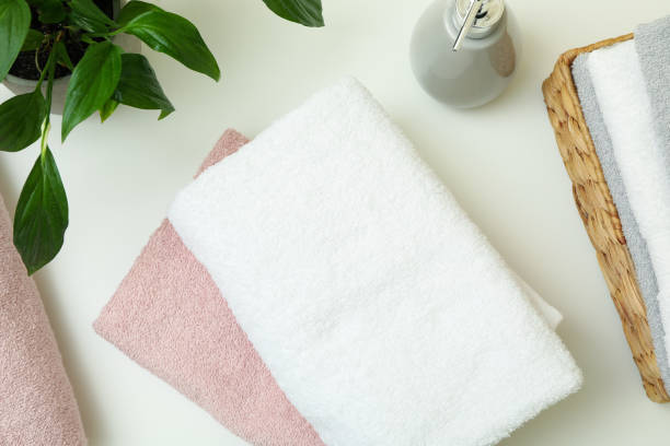 istock Body care concept with clean towels, top view 1363309513
