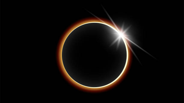 sun eclipse with a crown highlight - göz yanılması illüstrasyonlar stock illustrations