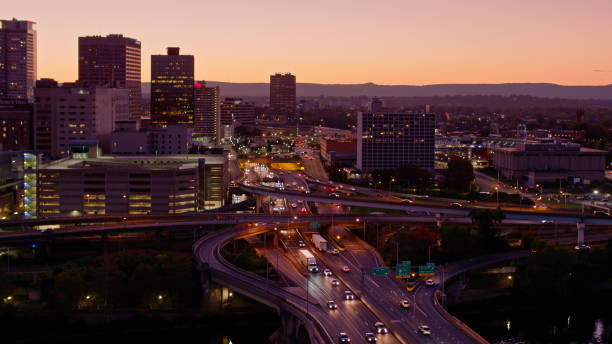 istock Freeway Interchange in Hartford, CT at Twilight - Aerial 1363312922