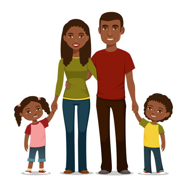 ilustrações de stock, clip art, desenhos animados e ícones de cute young african american family with two children - father and daughter