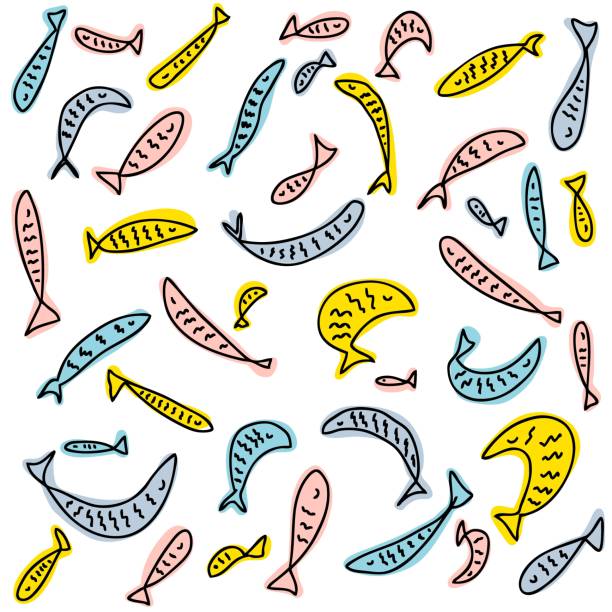 illustrations, cliparts, dessins animés et icônes de ensemble de poissons multicolores dessinés à la main. parfait pour t-shirt, textile et imprimé. illustration vectorielle doodle pour la décoration et le design. - backgrounds paisley pattern sea