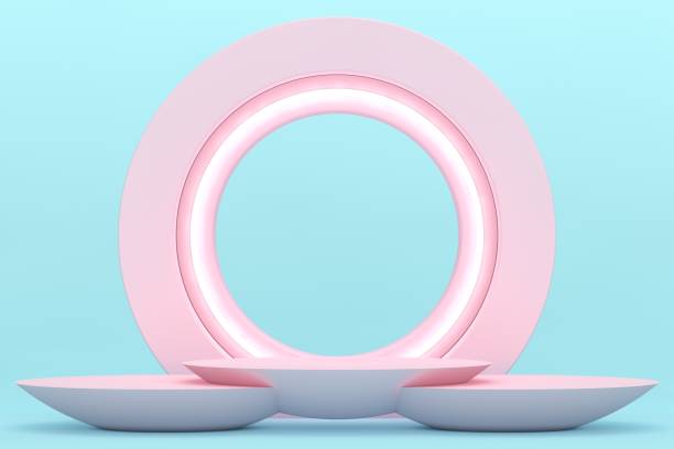istock Pink and blue blank scene, empty product stand, empty stage for product presentation 1363320614