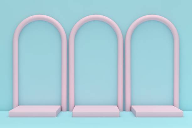 istock Pink and blue blank scene, empty product stand, empty stage for product presentation 1363320713