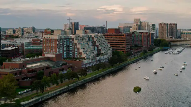 Photo of Aerial View of Riverfront in Cambridge, Massachusetts