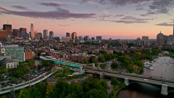 istock Aerial View of Boston, MA at Dusk with Dramatic Sky 1363326110