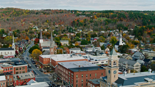 istock Aerial View Along Main St in Montpelier, Vermont in Fall 1363329992
