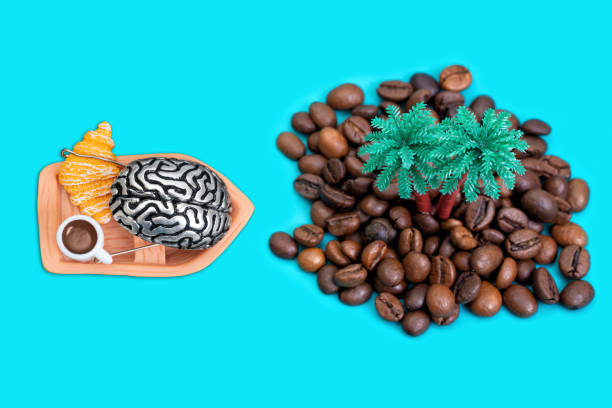 Human brain enjoying breakfast on a coffee island