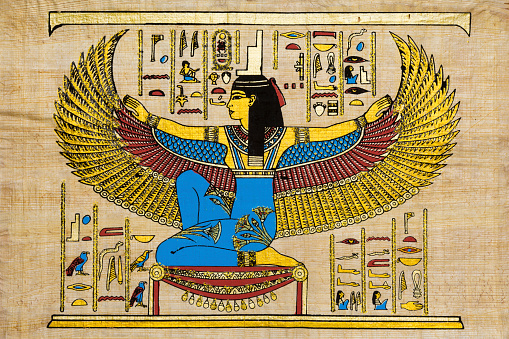 Old Egyptian papyrus with elements of ancient Egyptian history