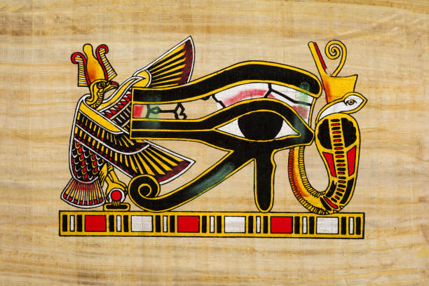 Old Egyptian papyrus with elements of ancient Egyptian history Old Egyptian papyrus with elements of ancient Egyptian history horus stock pictures, royalty-free photos & images