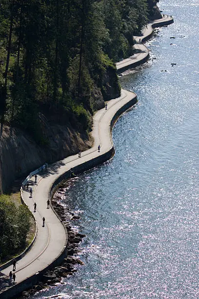 View of the Stanley Park Seawall in Vancouver, British Columbia.