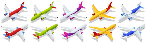 Isometric Airplane passenger plane. Business aircraft, Corporate jet. An airliner, aircraft for transporting passengers and air cargo. Isometric Airplane passenger plane. Business aircraft, Corporate jet. An airliner, aircraft for transporting passengers and air cargo charter document stock illustrations