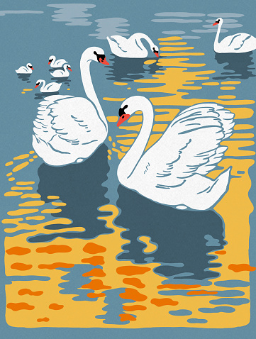 Art nouveau design swans swimming in lake drawing 1899
Original edition from my own archives
Source : 1899 Jugend Band I