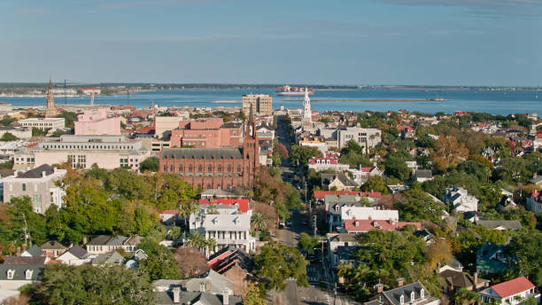 istock Aerial View Along Broad St Towards Cooper River in Charleston, SC 1363344084
