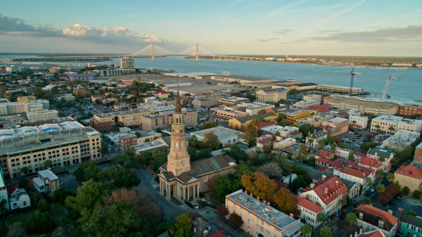 istock Drone Flight Over Downtown Charleston, SC at Sunset 1363344139