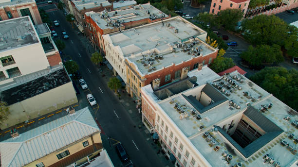 istock Drone Flight Over King Street in Charleston 1363344150