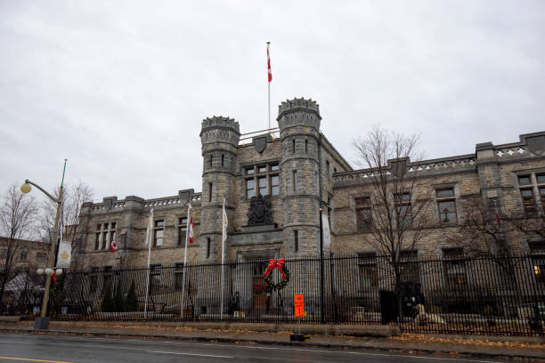 Ottawa, Ontario, Canada - November 25, 2021:  Royal Mint Canada building in the rain.