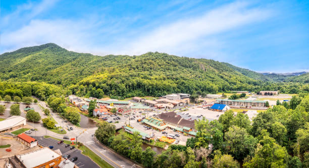Aerial view of Cherokee, North Carolina stock photo