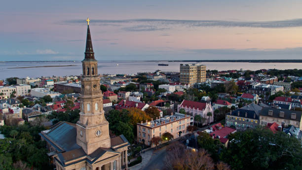 istock Church in Charleston at Sunset - Aerial 1363346018