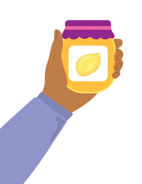 Vector illustration of Hand Holding A Jar of Jam On A Transparent Background